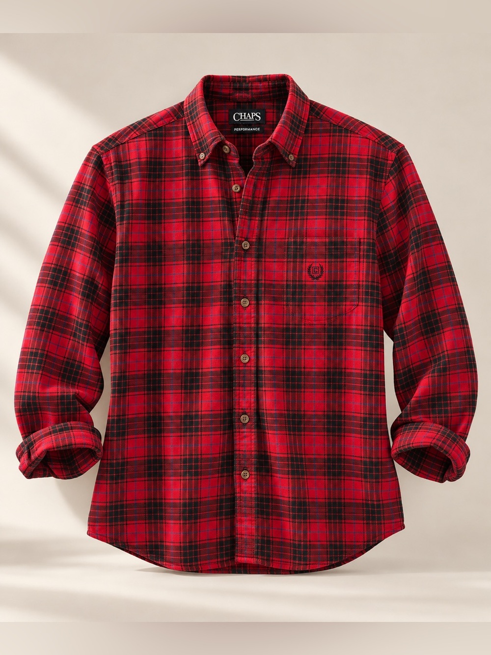 Chaps Red and Black Plaid Button-Down Shirt